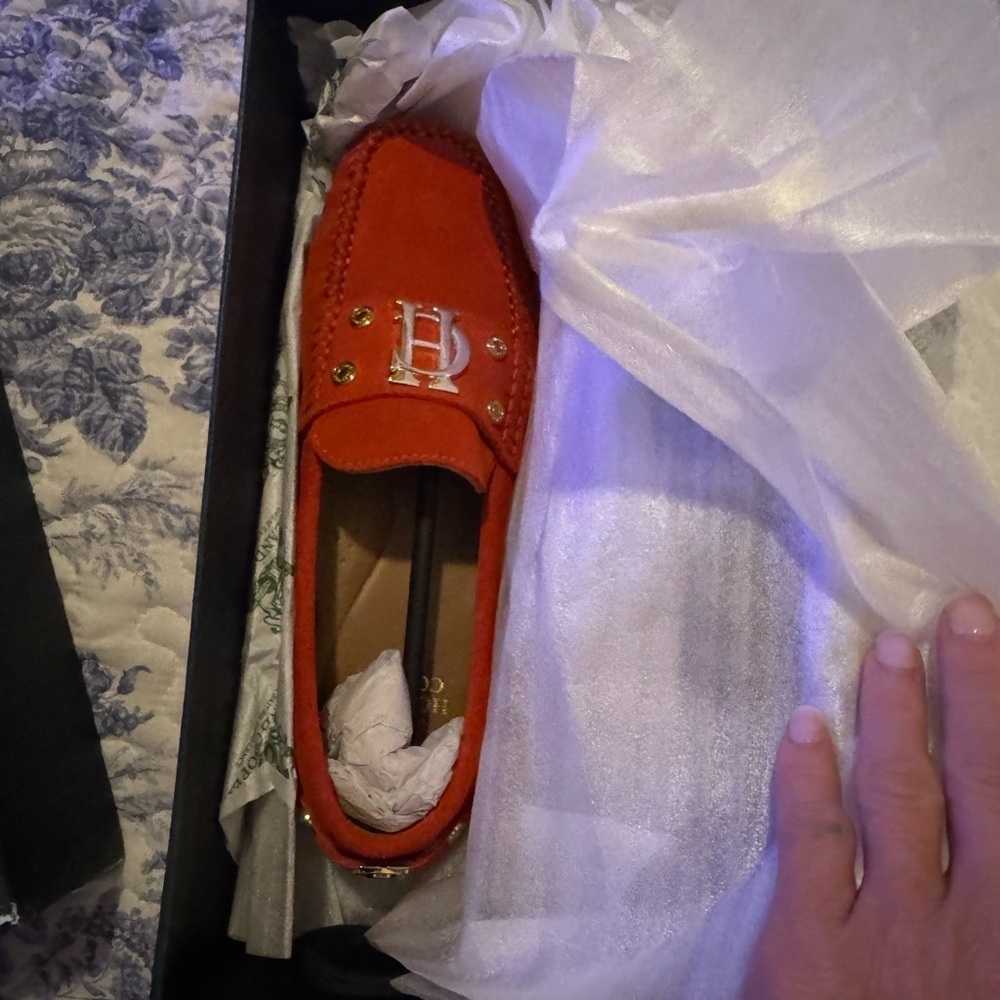 Holland Cooper Red Suede  driving Loafers for Women - Picture 4 of 11